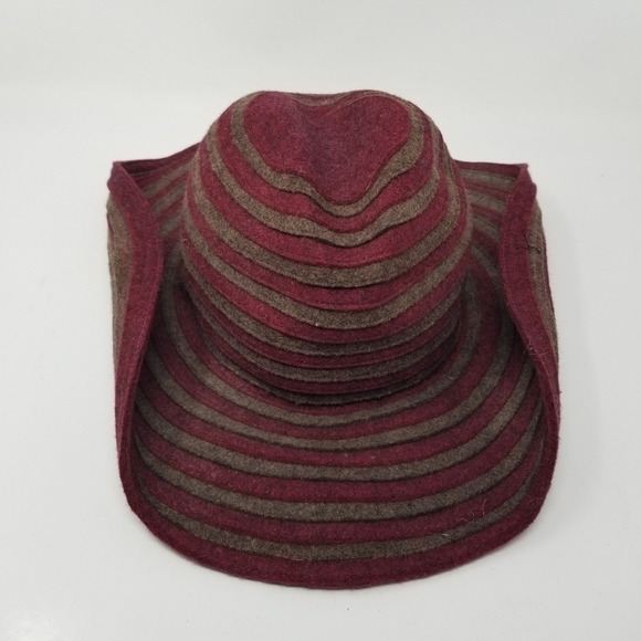 San Francisco Hat Felted 100% Wool Wide Rolled Brim Texture Stripes USA One Size - Picture 2 of 13